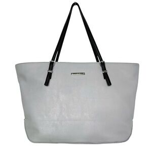 NINE WEST Vintage 90s Y2K faux leather light grey minimalist neutral tote bag